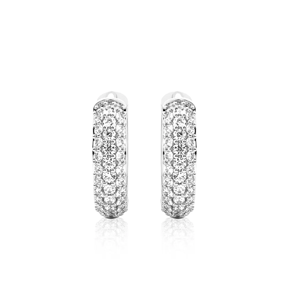 Round Three Row Pave Hoop Earrings Pavé Moissanite Hoop Earrings sold by MSBLUE Jewelry product image thumbnail 4