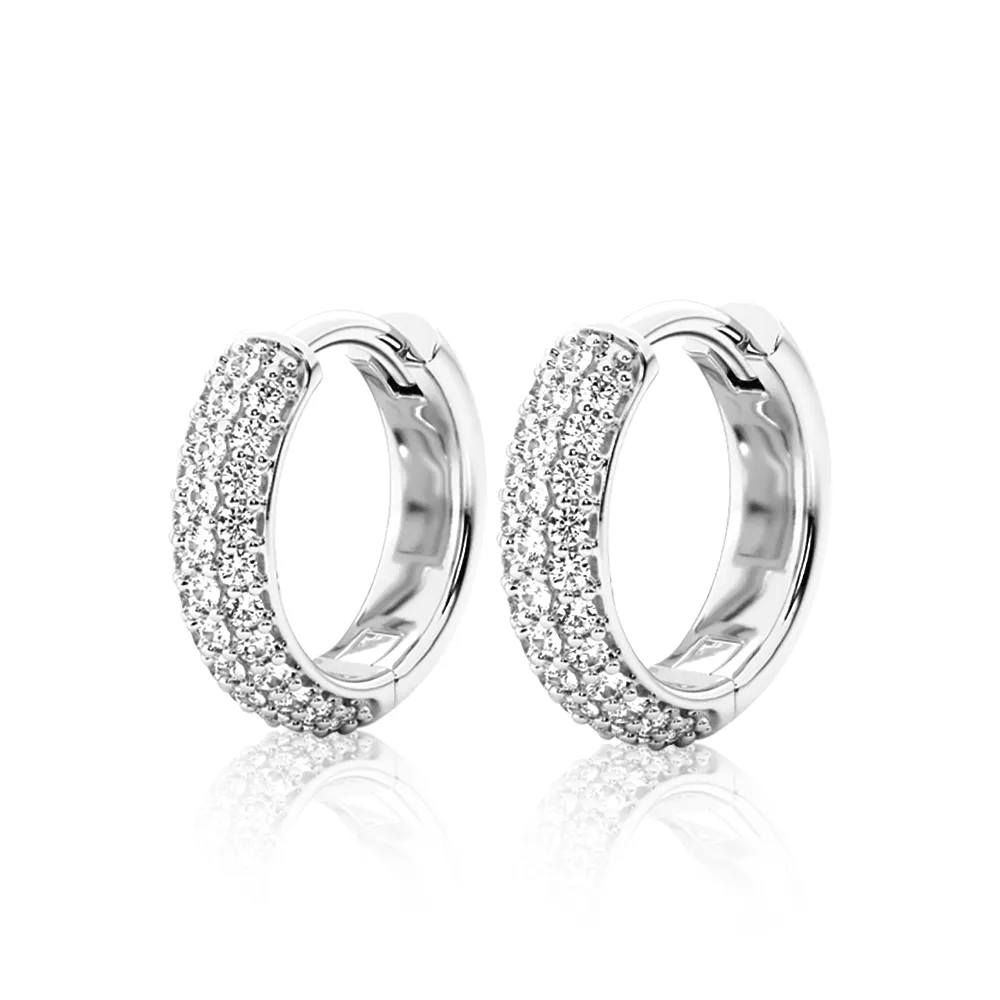 Round Three Row Pave Hoop Earrings Pavé Moissanite Hoop Earrings sold by MSBLUE Jewelry