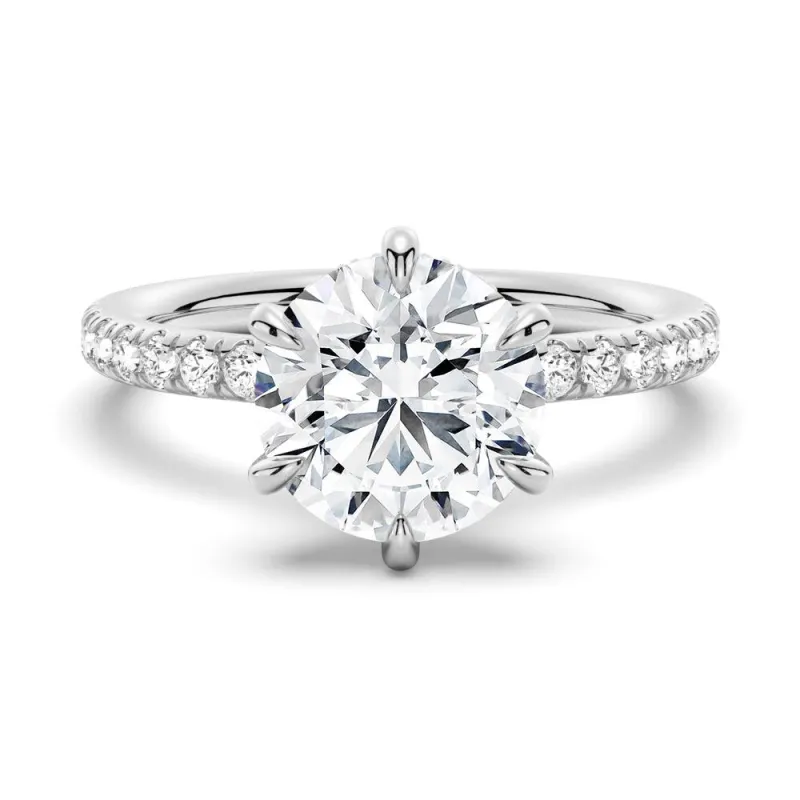 Petite Six Prong Micropavé Moissanite Engagement Ring With Hidden Halo sold by MSBLUE Jewelry
