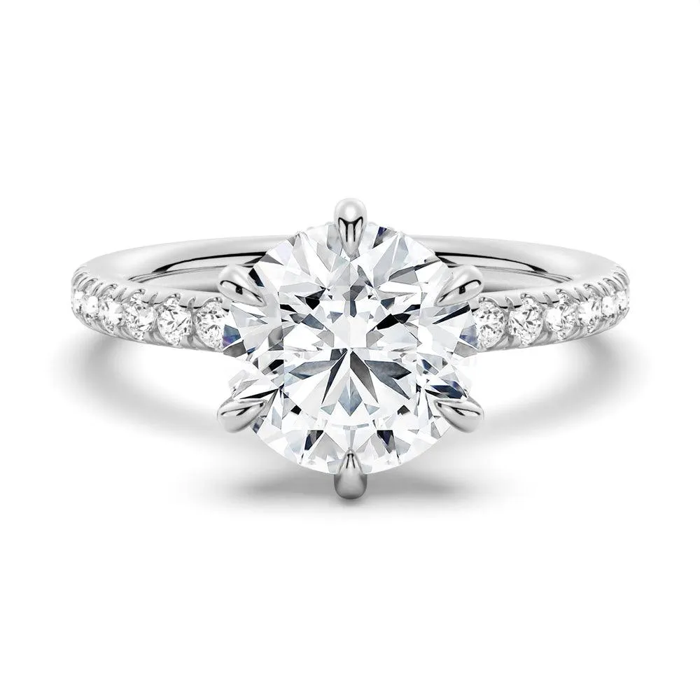 Petite Six Prong Micropavé Moissanite Engagement Ring With Hidden Halo sold by MSBLUE Jewelry