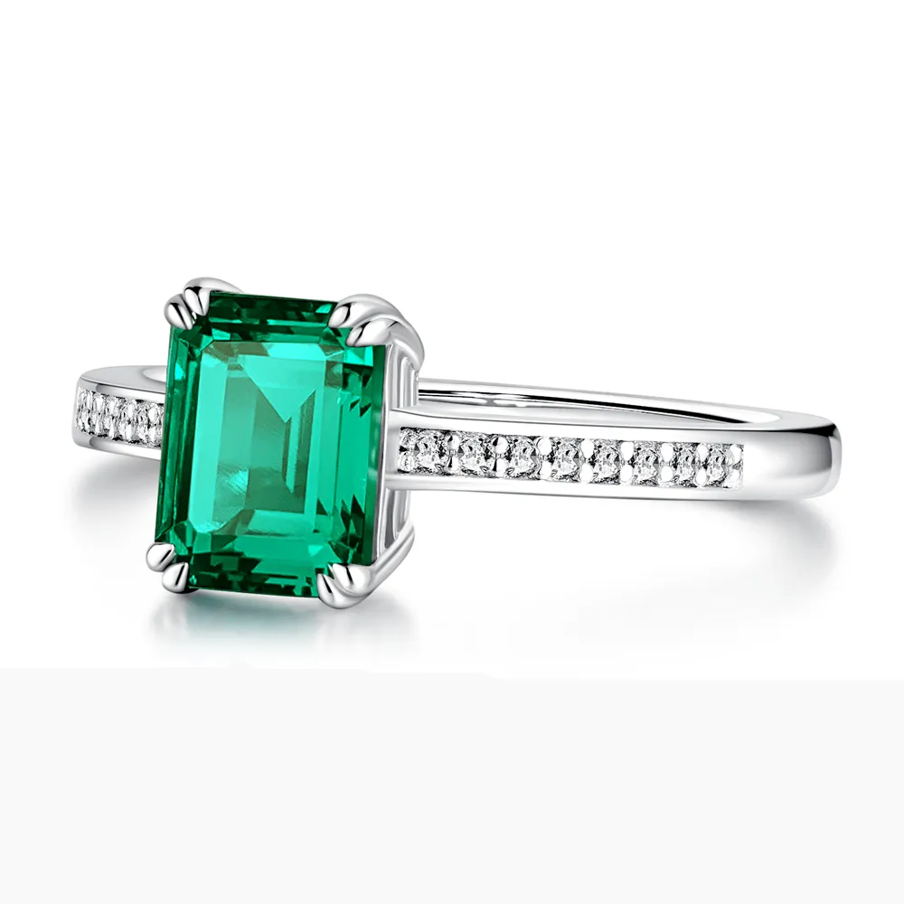 Petite Micropavé Emerald Cut Emerald Ring sold by MSBLUE Jewelry product image thumbnail 4