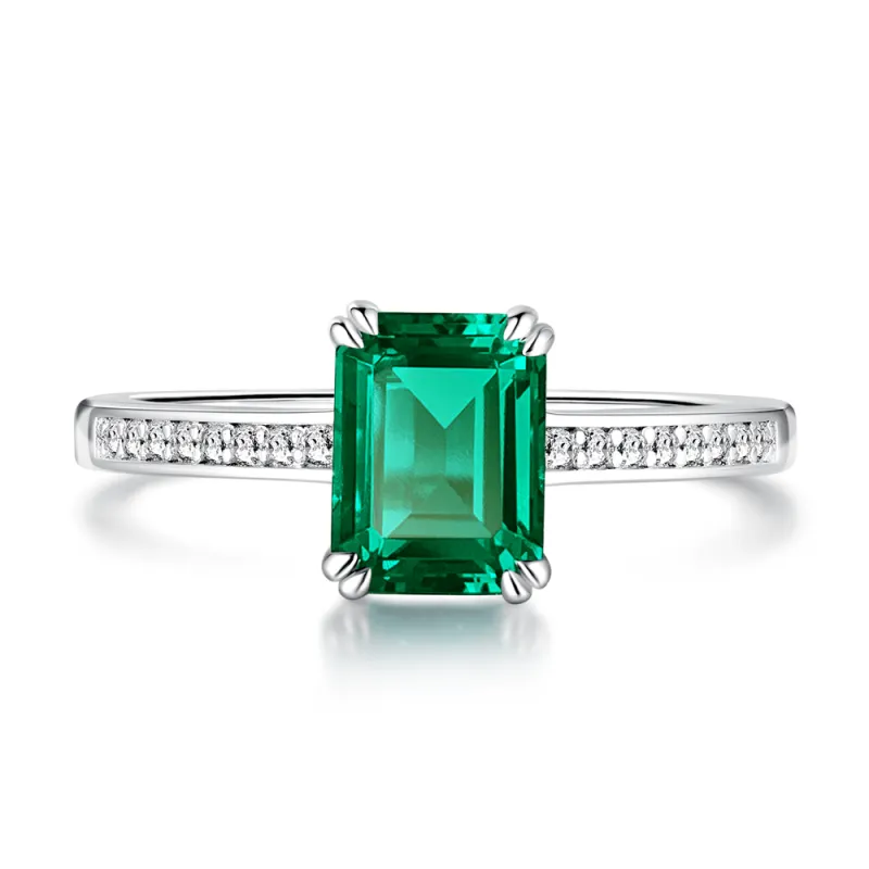 Petite Micropavé Emerald Cut Emerald Ring sold by MSBLUE Jewelry