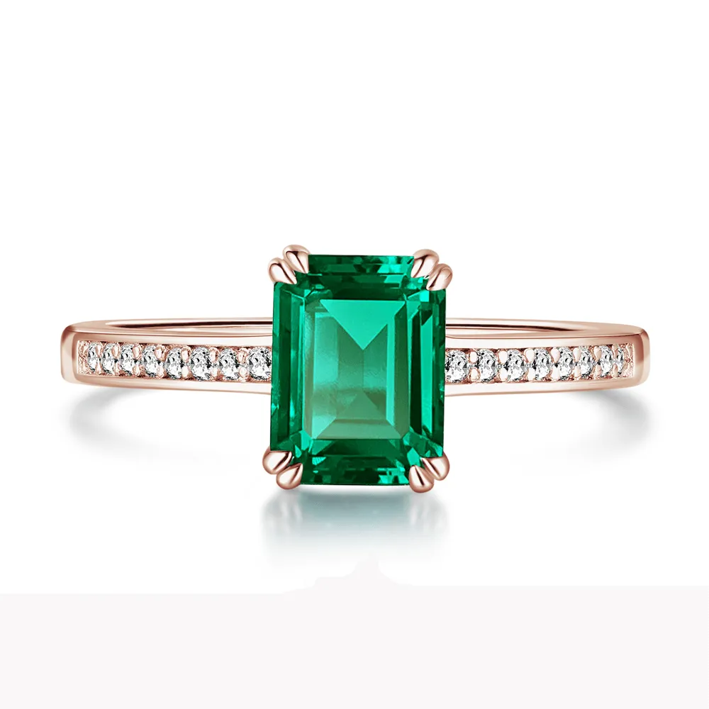 Petite Micropavé Emerald Cut Emerald Ring sold by MSBLUE Jewelry product image thumbnail 3