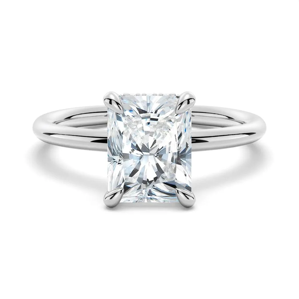 Four Prong Radiant Solitaire Moissanite Engagement Ring sold by MSBLUE Jewelry