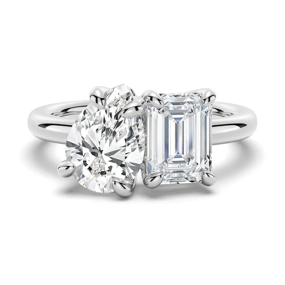 Toi et Moi Emerald Cut & Pear Cut Engagement Ring sold by MSBLUE Jewelry