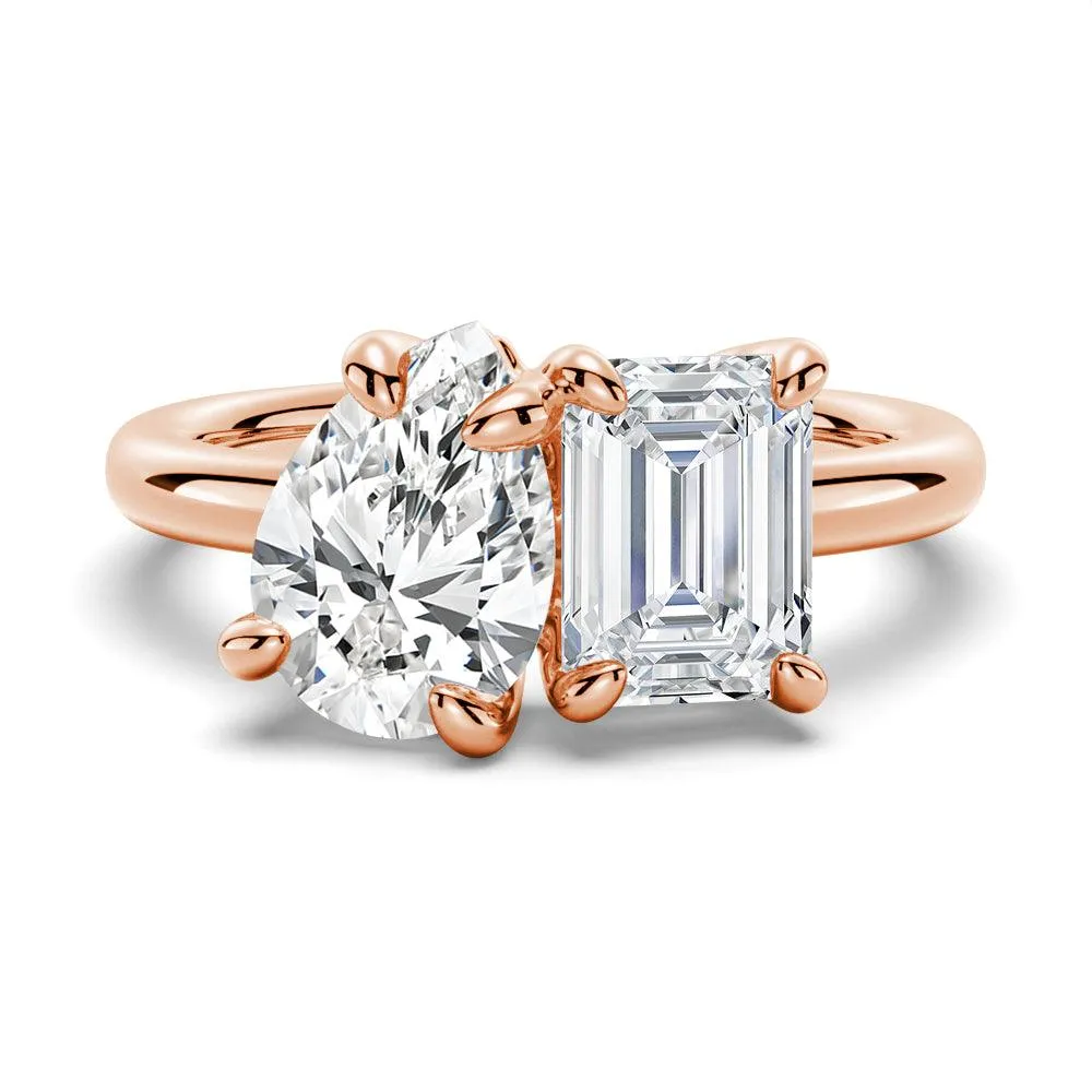 Toi et Moi Emerald Cut & Pear Cut Engagement Ring sold by MSBLUE Jewelry product image thumbnail 3