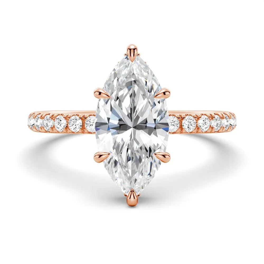 French Pavé Marquise Moissanite Engagement Ring With Hidden Halo sold by MSBLUE Jewelry product image thumbnail 3