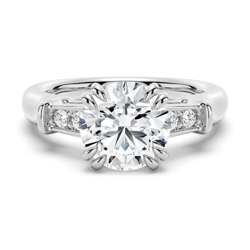Round Brilliant Solitaire Moissanite Engagement Ring With Accents sold by MSBLUE Jewelry
