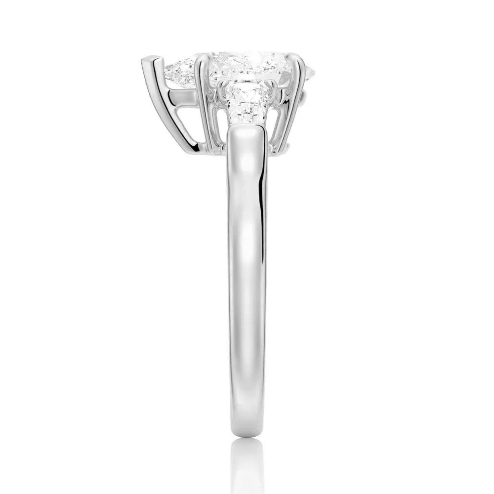 Pear Shaped Moissanite Engagement Ring with Tapered Baguette Side Stones sold by MSBLUE Jewelry product image thumbnail 5