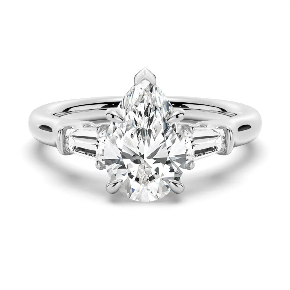 Pear Shaped Moissanite Engagement Ring with Tapered Baguette Side Stones sold by MSBLUE Jewelry