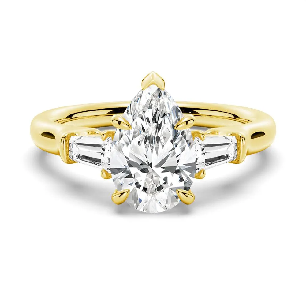 Pear Shaped Moissanite Engagement Ring with Tapered Baguette Side Stones sold by MSBLUE Jewelry product image thumbnail 2