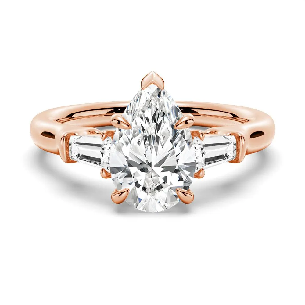 Pear Shaped Moissanite Engagement Ring with Tapered Baguette Side Stones sold by MSBLUE Jewelry product image thumbnail 3