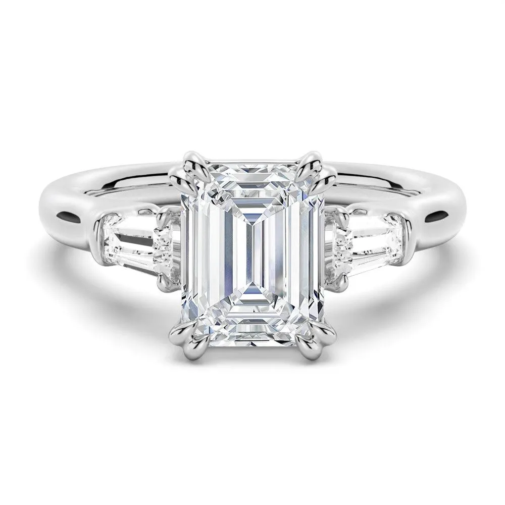 Emerald Cut Moissanite Engagement Ring with Tapered Baguette Side Stones sold by MSBLUE Jewelry
