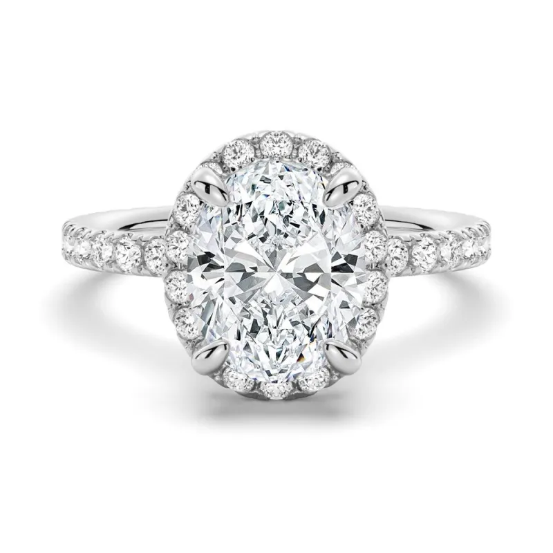 Oval Shaped Micropavé Halo Moissanite Engagement Ring With Eternity Band sold by MSBLUE Jewelry