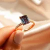 3 CT. Emerald Cut Alexandrite Engagement Ring With Moissanite Hidden Halo sold by MSBLUE Jewelry