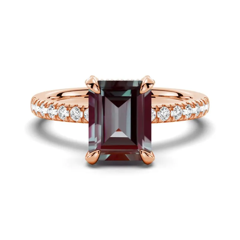 3 CT. Emerald Cut Alexandrite Engagement Ring With Moissanite Hidden Halo sold by MSBLUE Jewelry