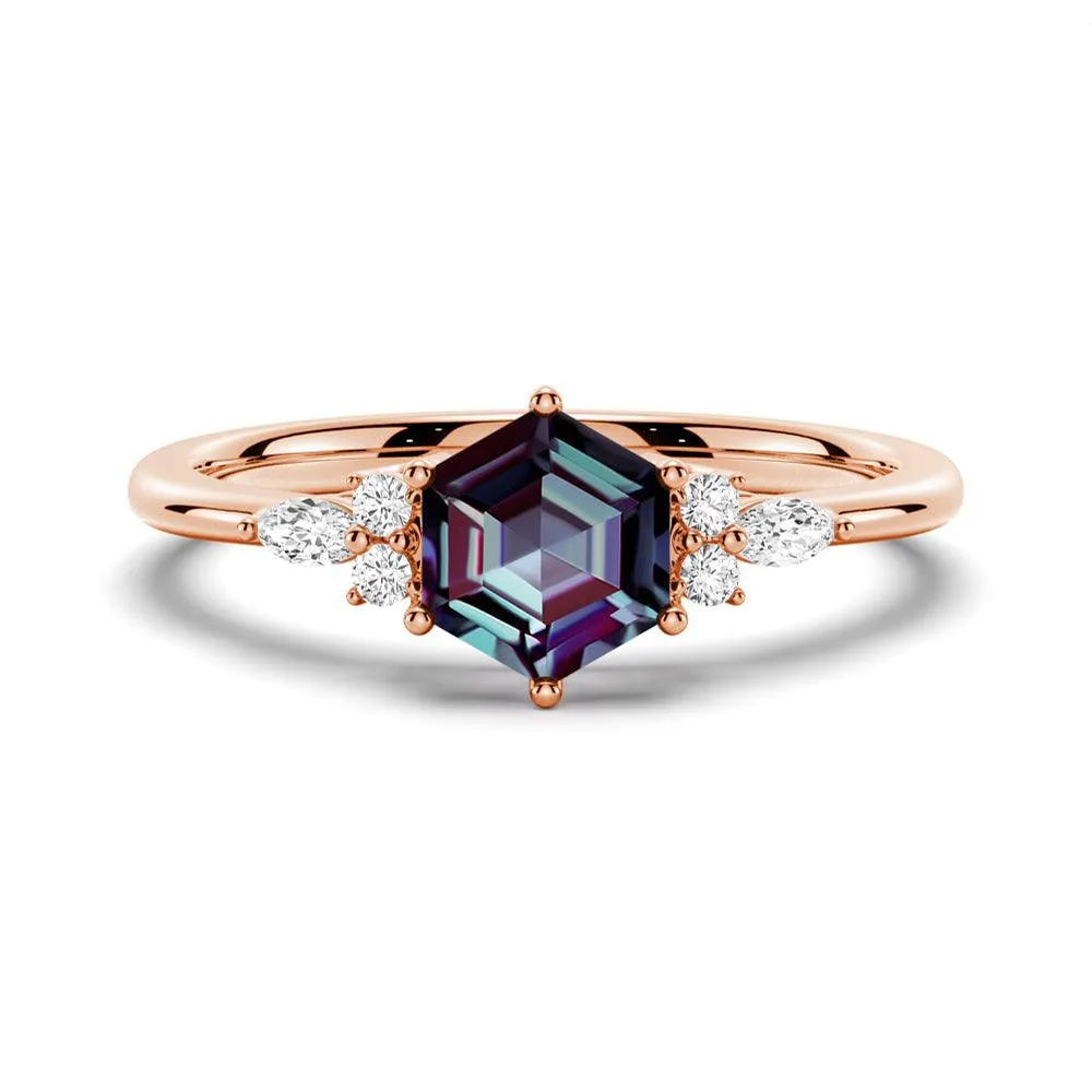 1.5 CT. Hexagon Cut Unique Alexandrite Engagement Ring With Moissanite Accents sold by MSBLUE Jewelry