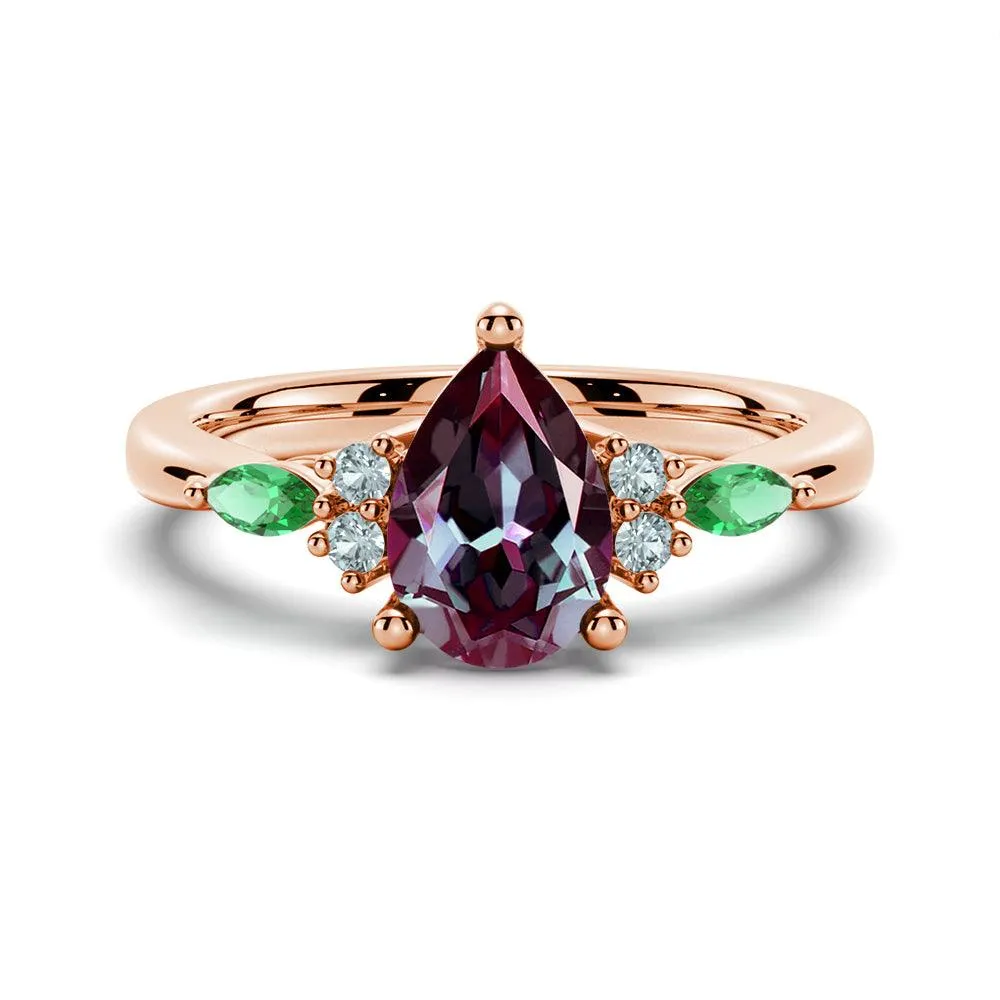 1.5 CT. Pear Shaped Alexandrite Engagement Ring With Emerald Accents sold by MSBLUE Jewelry