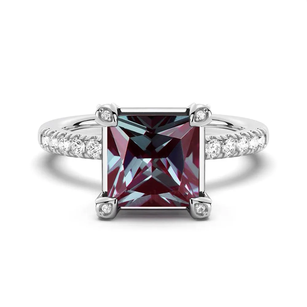 3 CT. Princess Cut Alexandrite Engagement Ring With Moissanite Accents sold by MSBLUE Jewelry