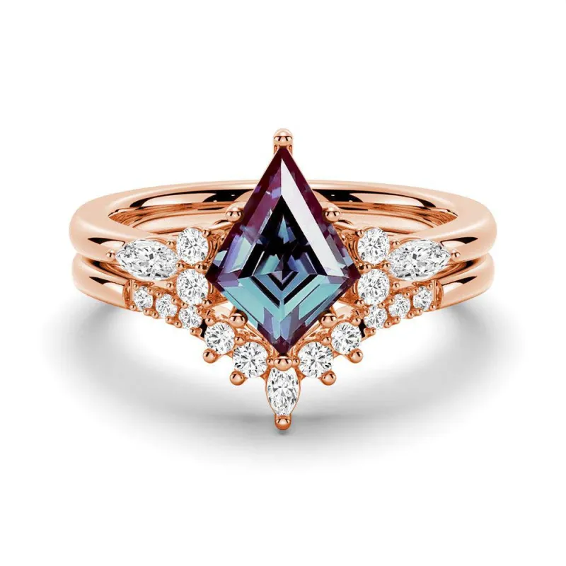 2 CT. Art Deco Kite Cut Alexandrite Engagement Ring Set With Moissanite Accents made by MSBLUE Jewelry
