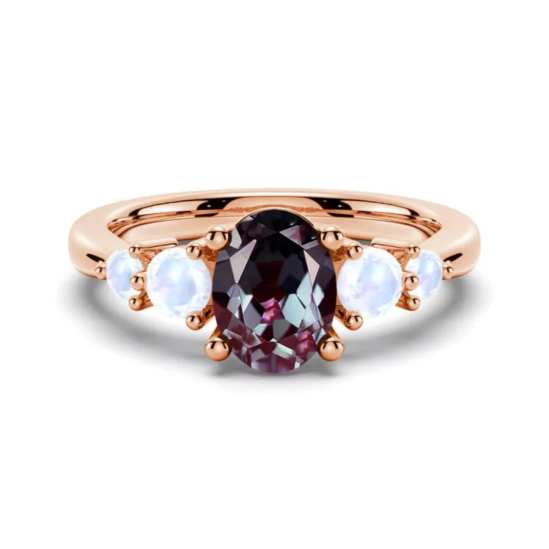 1.5 CT. Oval Alexandrite Engagement Ring With Moonstone Accents sold by MSBLUE Jewelry