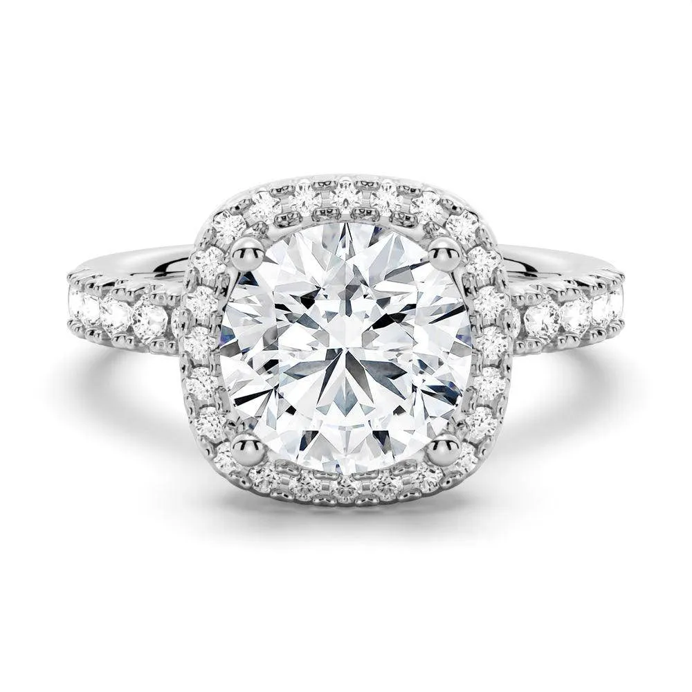 Brilliant Halo Round Moissanite Engagement Ring sold by MSBLUE Jewelry