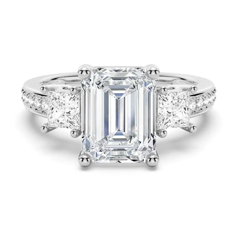 Emerald Shaped Three Stone Engagement Ring sold by MSBLUE Jewelry