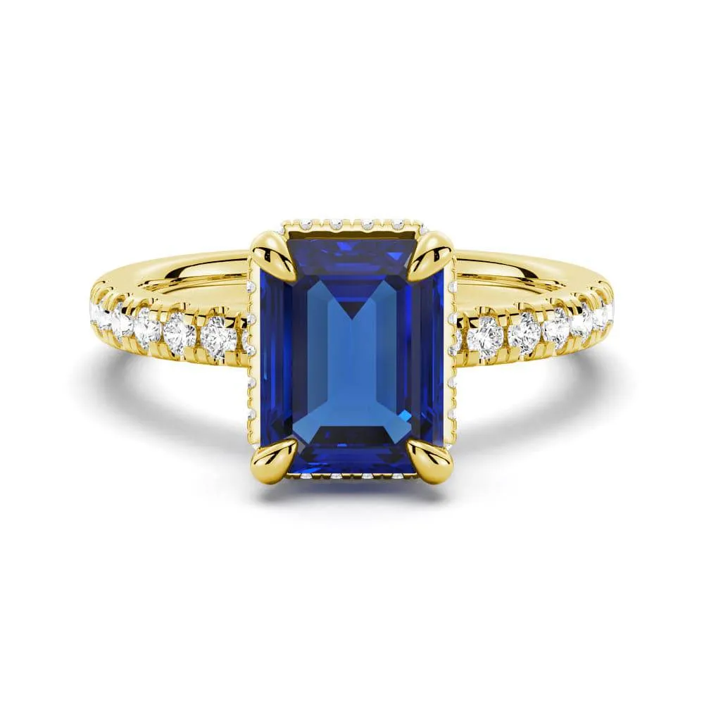 Emerald Cut Blue Sapphire and White Sapphire Ring sold by MSBLUE Jewelry product image thumbnail 2