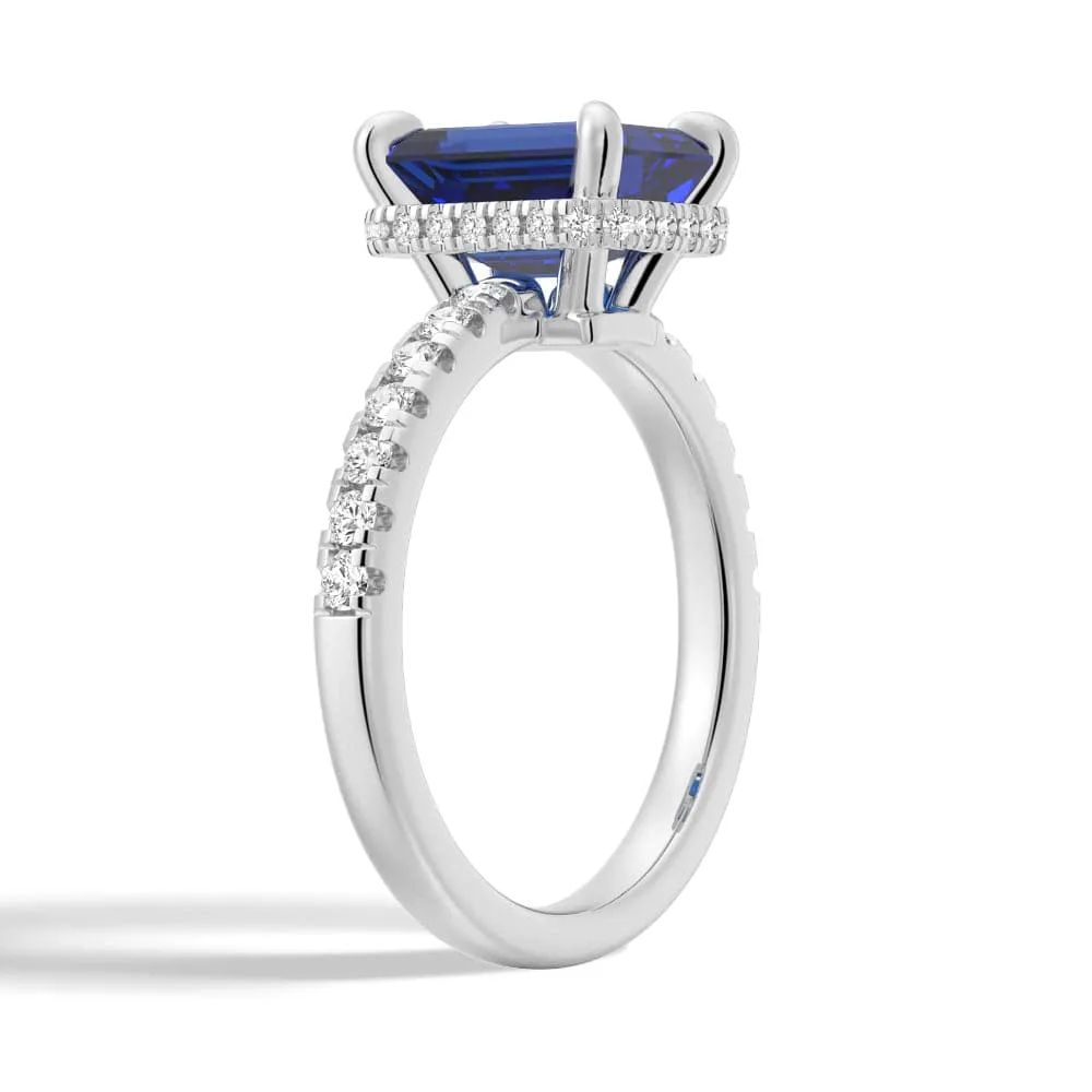 Emerald Cut Blue Sapphire and White Sapphire Ring sold by MSBLUE Jewelry product image thumbnail 4