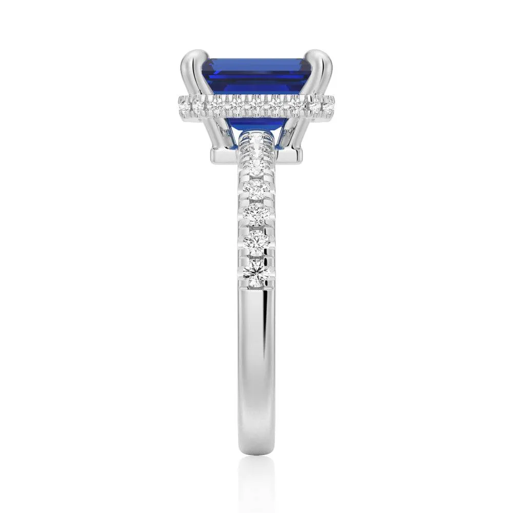 Emerald Cut Blue Sapphire and White Sapphire Ring sold by MSBLUE Jewelry product image thumbnail 5