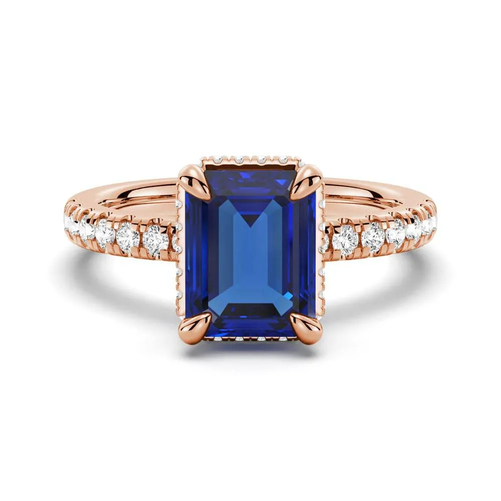 Emerald Cut Blue Sapphire and White Sapphire Ring sold by MSBLUE Jewelry product image thumbnail 3