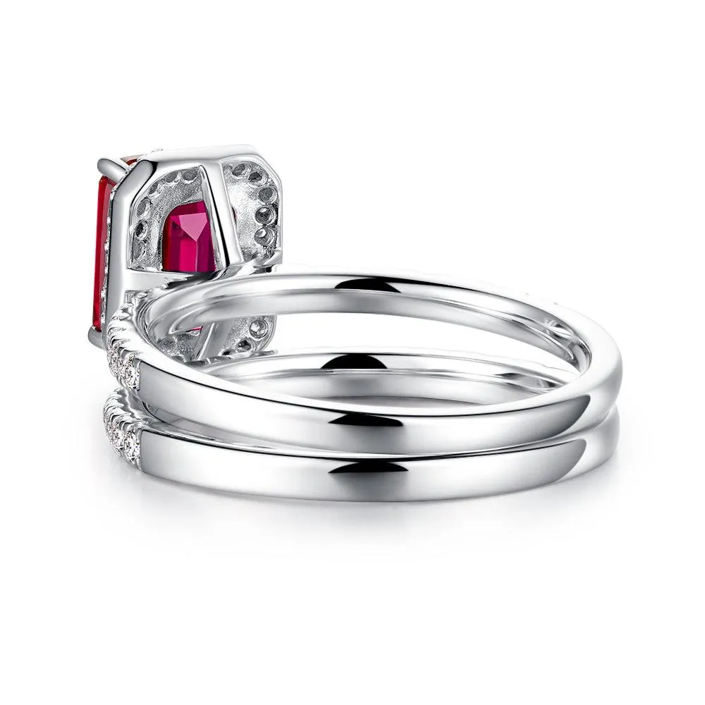 2 CT. Emerald Cut Lab Grown Ruby Ring Set with Matching Wedding Band sold by MSBLUE Jewelry product image thumbnail 4
