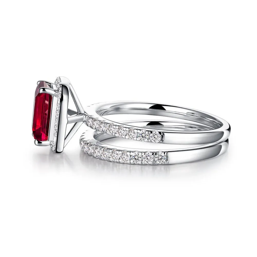 2 CT. Emerald Cut Lab Grown Ruby Ring Set with Matching Wedding Band sold by MSBLUE Jewelry product image thumbnail 3
