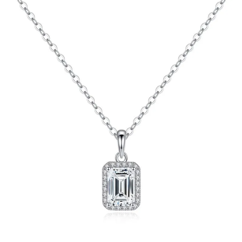 2 CT. Halo Emerald cut Pendant Diamond Necklace sold by MSBLUE Jewelry