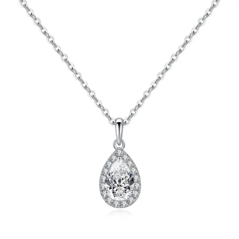 1 CT. Halo Pear Moissanite Pendant Necklace sold by MSBLUE Jewelry
