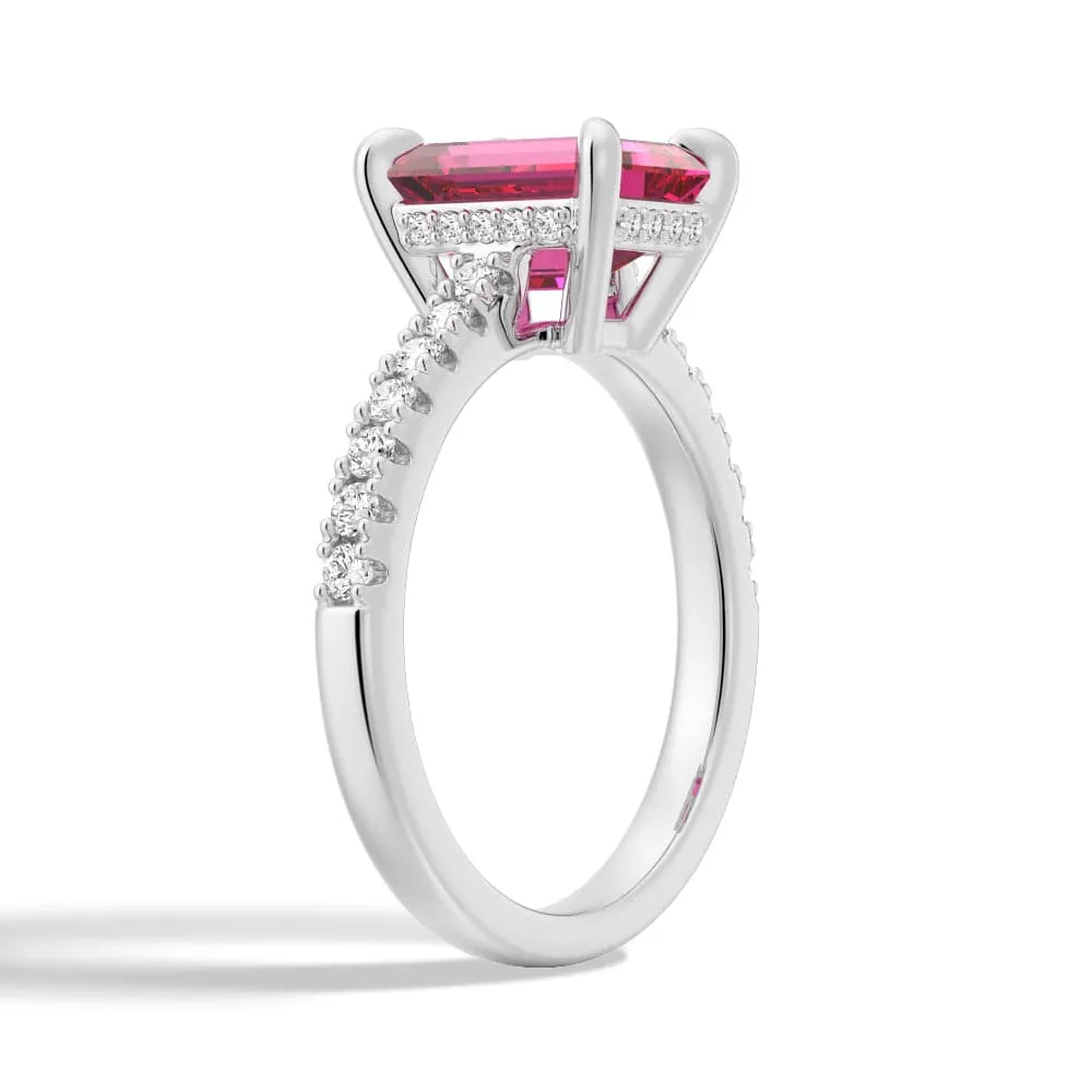 3 CT. Side Stone Lab Grown Ruby Engagement Ring With Hidden Halo sold by MSBLUE Jewelry product image thumbnail 2