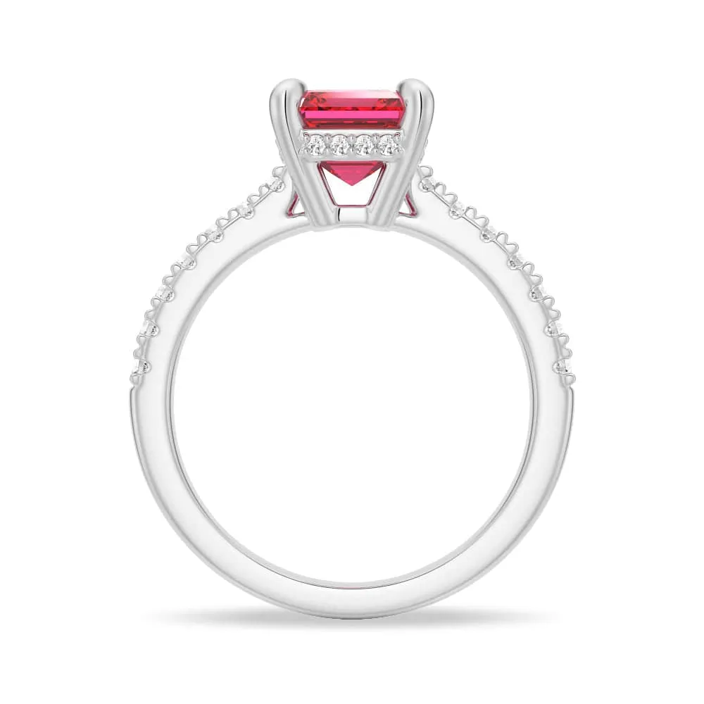 3 CT. Side Stone Lab Grown Ruby Engagement Ring With Hidden Halo sold by MSBLUE Jewelry product image thumbnail 4