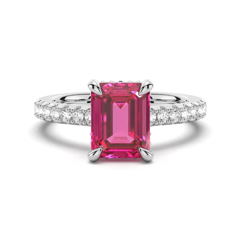3 CT. Side Stone Lab Grown Ruby Engagement Ring With Hidden Halo sold by MSBLUE Jewelry
