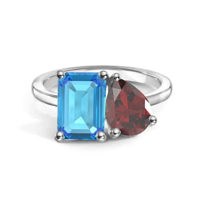 Toi et Moi Personalized Blue Topaz Birthstone Anniversary Ring sold by MSBLUE Jewelry