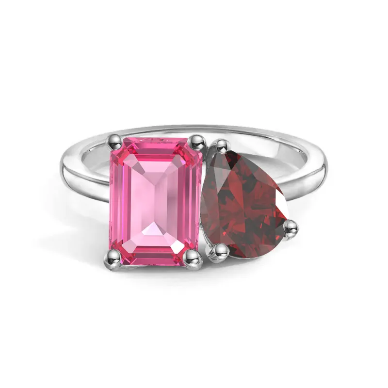 Toi et Moi Personalized Pink Tourmaline Birthstone Anniversary Ring made by MSBLUE Jewelry