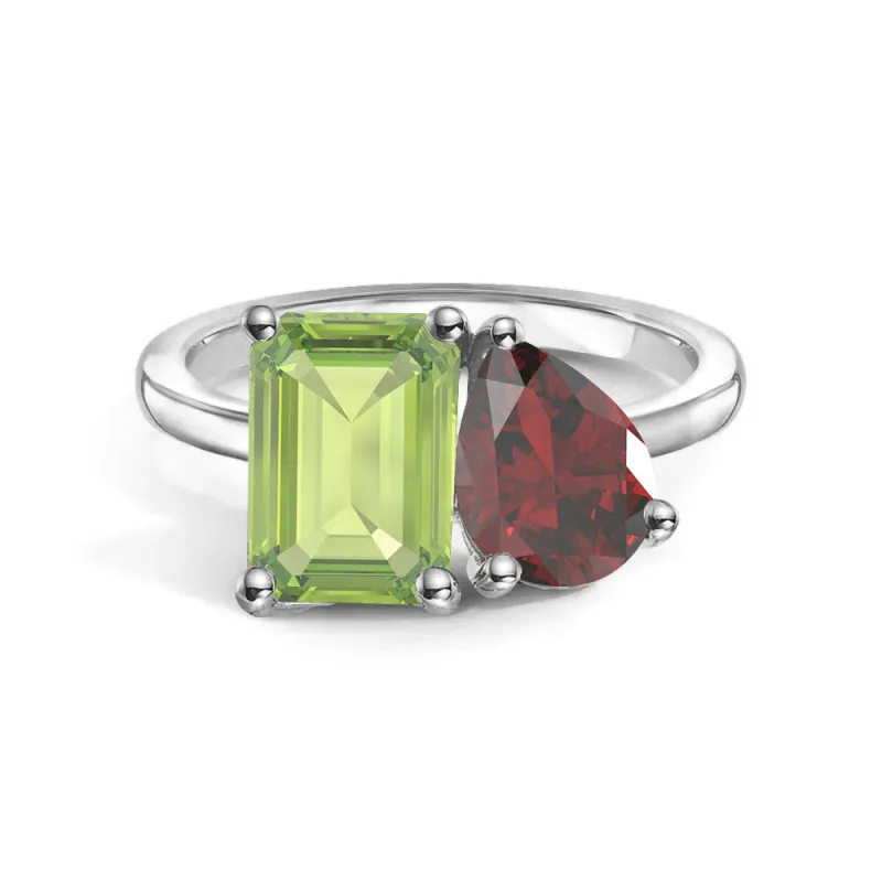 Toi et Moi Personalized Peridot Birthstone Anniversary Ring made by MSBLUE Jewelry
