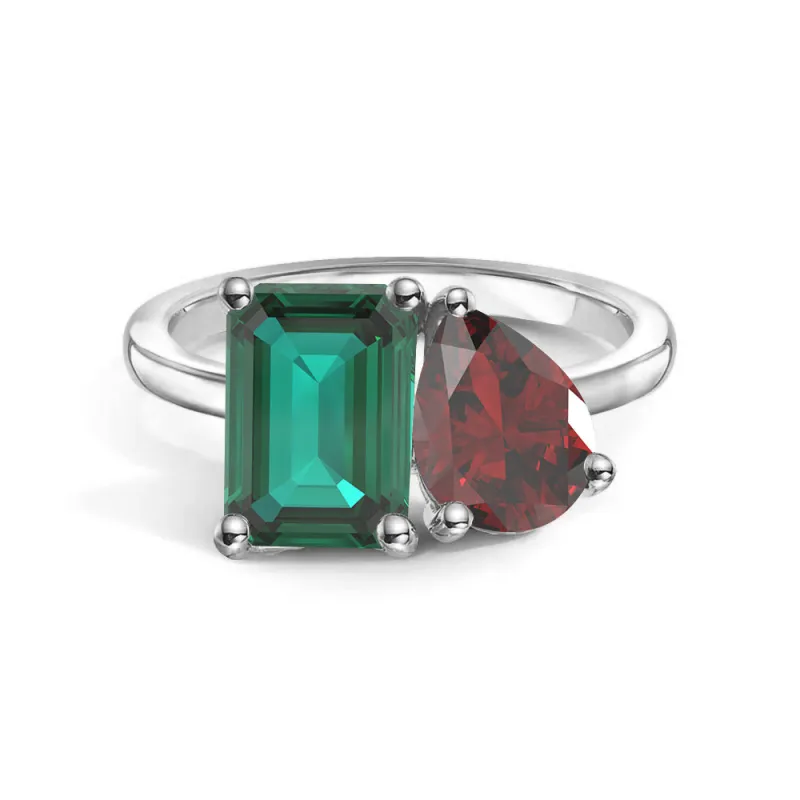 Toi et Moi Personalized Emerald Birthstone Anniversary Ring made by MSBLUE Jewelry