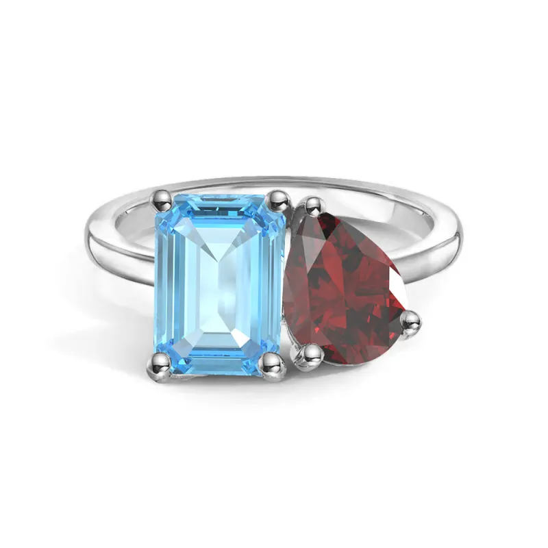 Toi et Moi Personalized Aquamarine Birthstone Anniversary Ring sold by MSBLUE Jewelry
