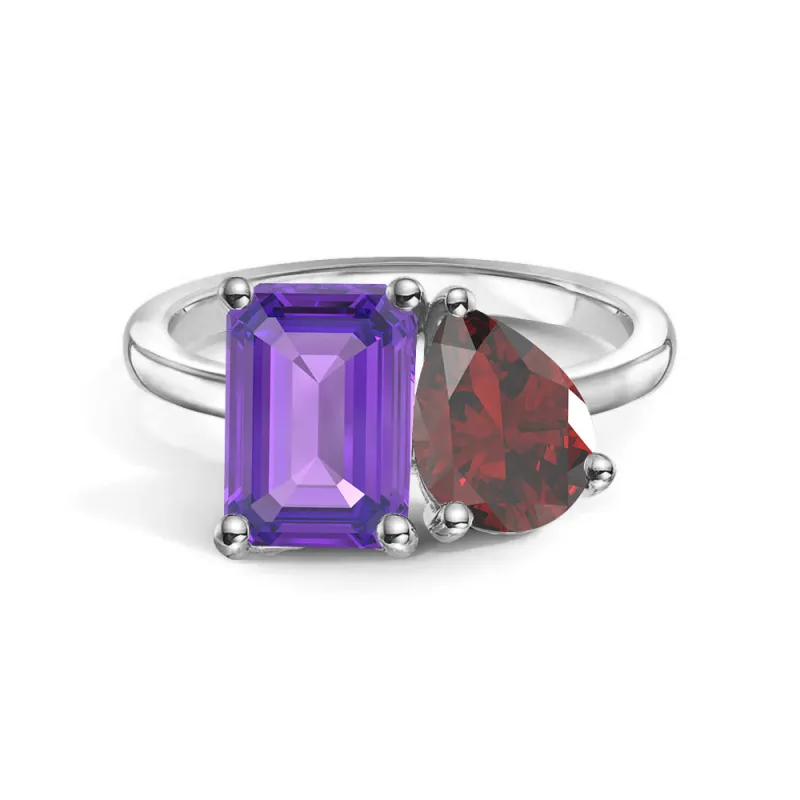 Toi et Moi Personalized Amethyst Birthstone Anniversary Ring sold by MSBLUE Jewelry