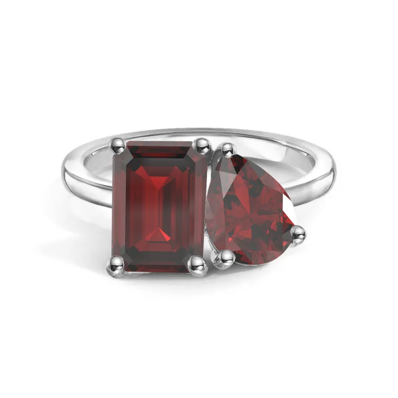 Toi et Moi Personalized Garnet Birthstone Anniversary Ring sold by MSBLUE Jewelry
