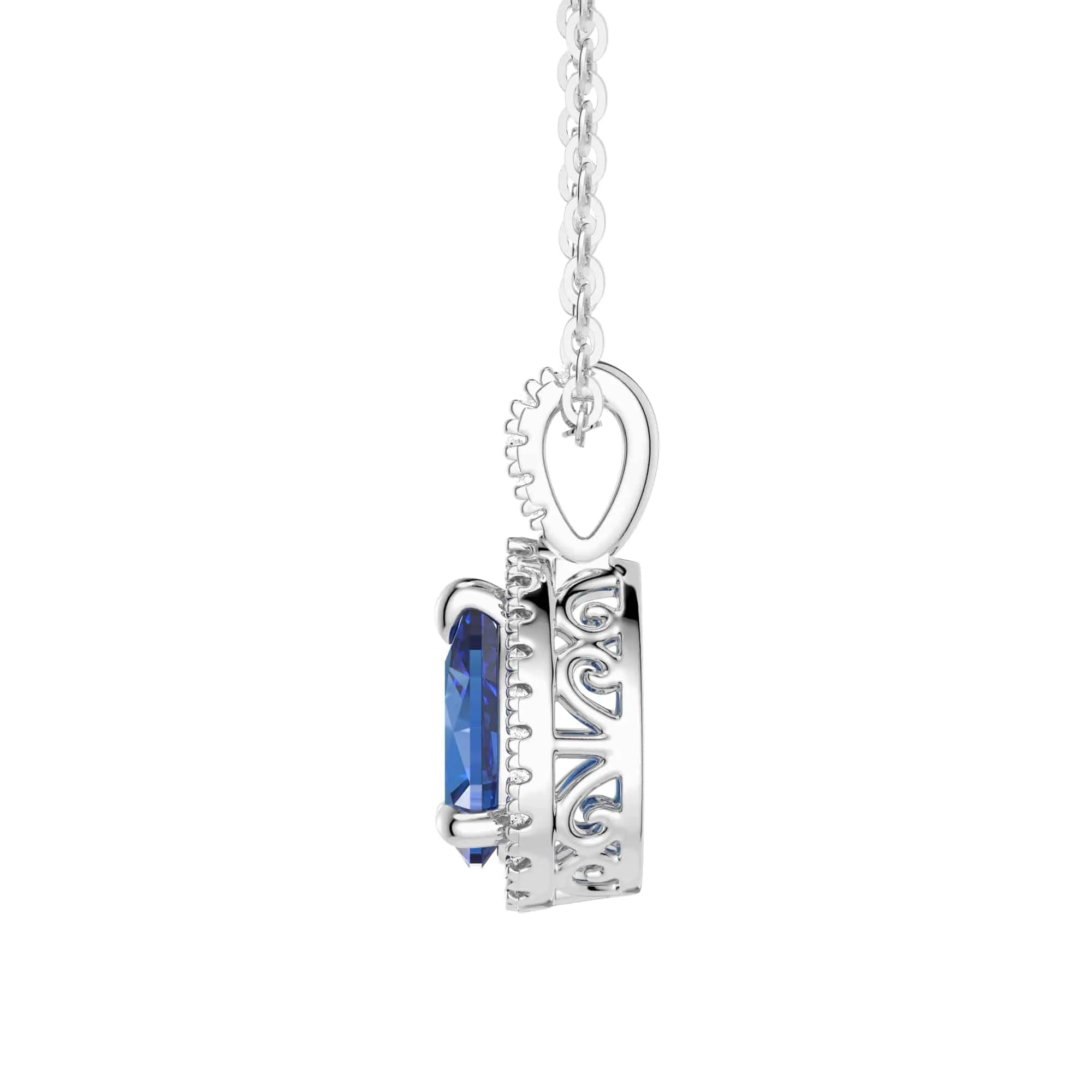 1 CT. Pear Shaped Sapphire Pendant with Pavé Diamond Halo sold by MSBLUE Jewelry product image thumbnail 2