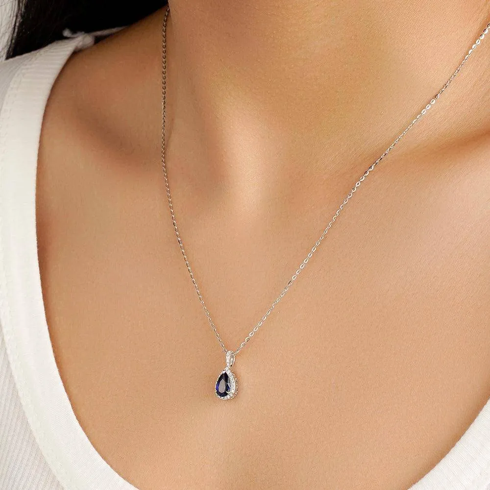 1 CT. Pear Shaped Sapphire Pendant with Pavé Diamond Halo sold by MSBLUE Jewelry product image thumbnail 4