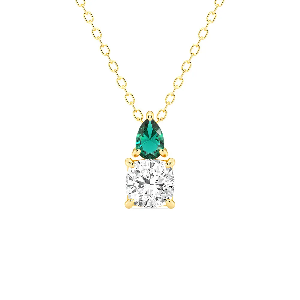 Toi Et Moi Emerald and Cushion Cut Lab Grown Diamond Pendant Necklace sold by MSBLUE Jewelry product image thumbnail 3