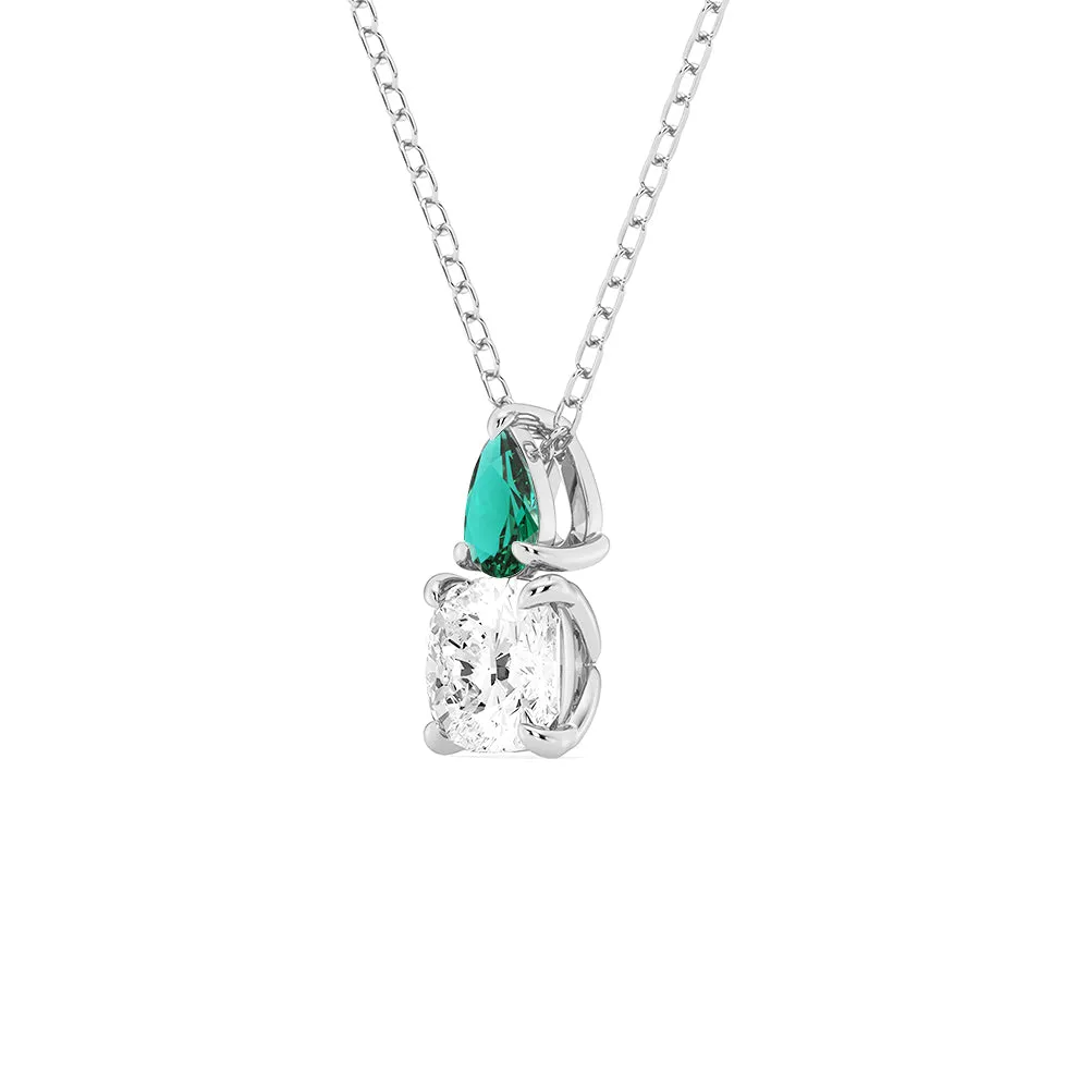 Toi Et Moi Emerald and Cushion Cut Lab Grown Diamond Pendant Necklace sold by MSBLUE Jewelry product image thumbnail 2