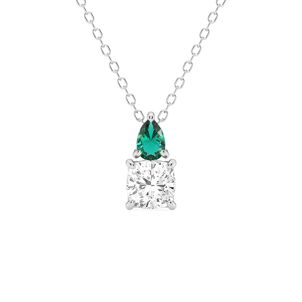 Toi Et Moi Emerald and Cushion Cut Lab Grown Diamond Pendant Necklace sold by MSBLUE Jewelry